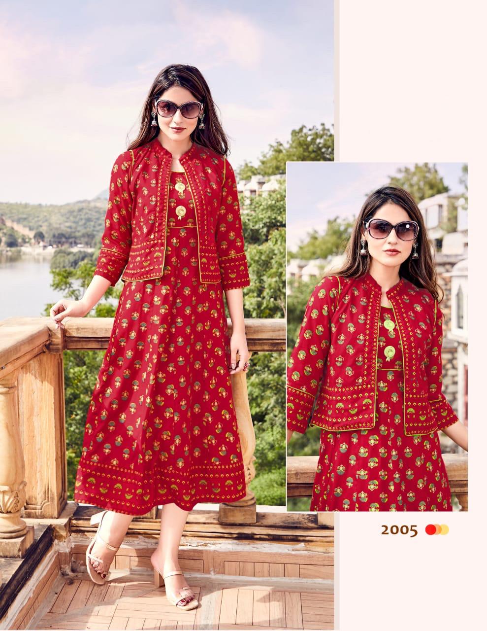 Gold Star 2 Fancy Festive Wear Rayon Designer Fancy Kurti With Koti Collection